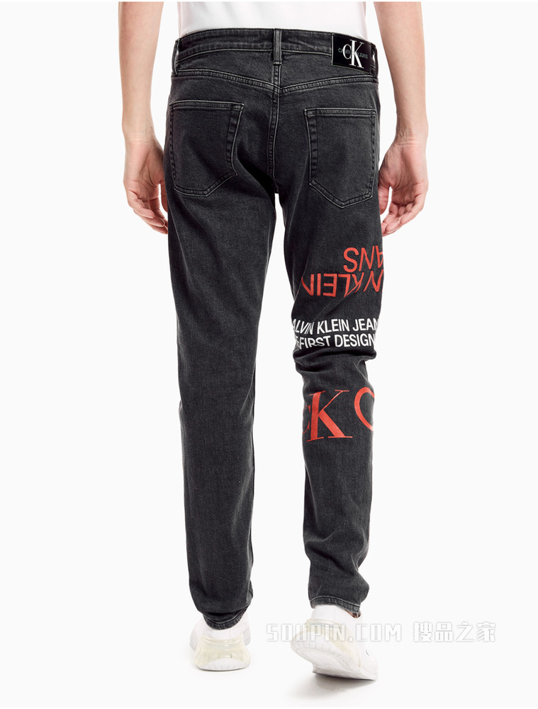 Calvin Klein 男士中腰楔形醒目印花字母牛仔裤J319600