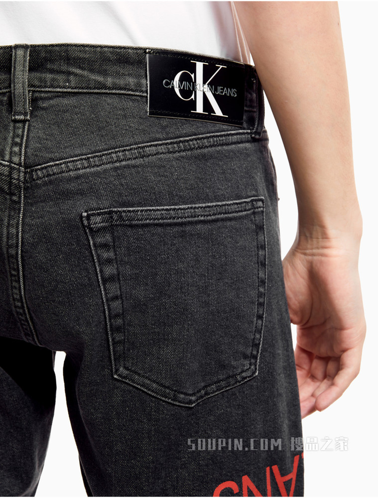 Calvin Klein 男士中腰楔形醒目印花字母牛仔裤J319600