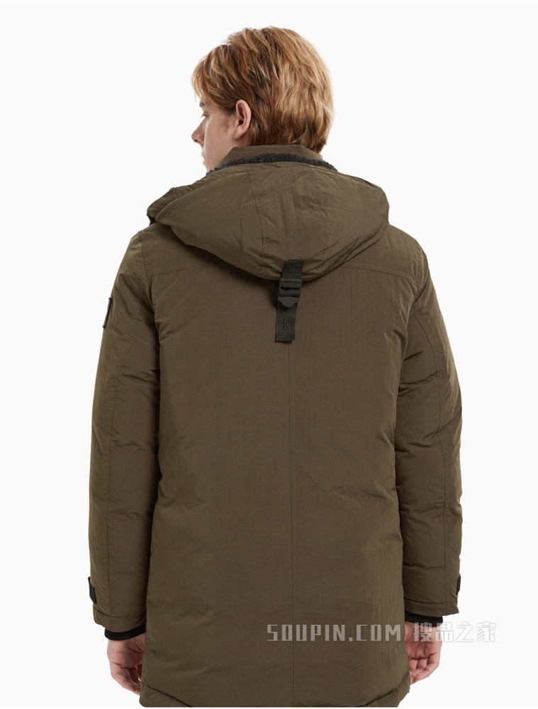 Calvin Klein 男士连帽抽绳立领交叠LOGO羽绒服J319614