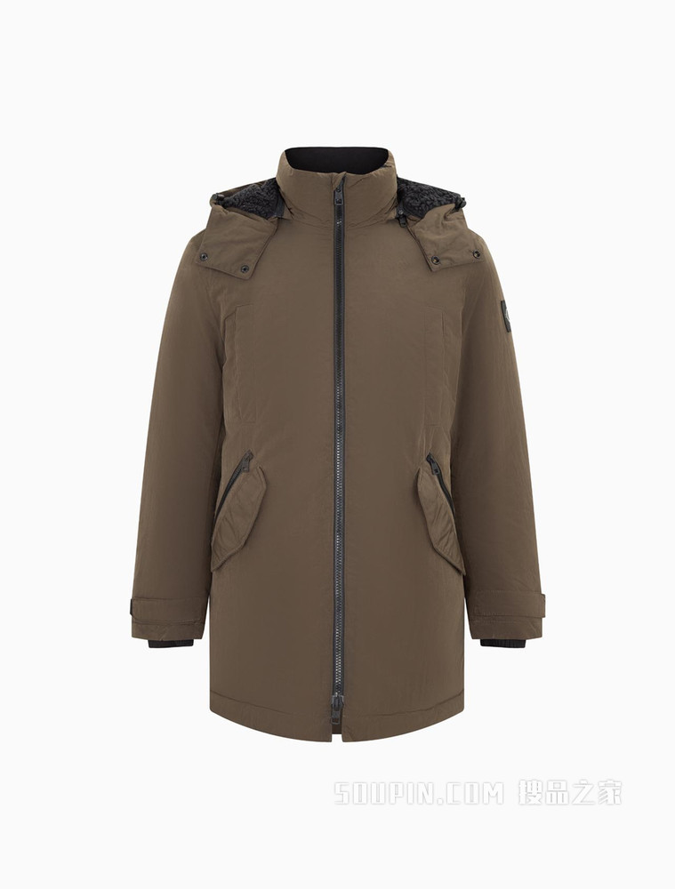 Calvin Klein 男士连帽抽绳立领交叠LOGO羽绒服J319614