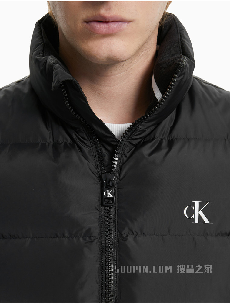 Calvin Klein 男装立领拉链开襟立体无袖羽绒背心J319055