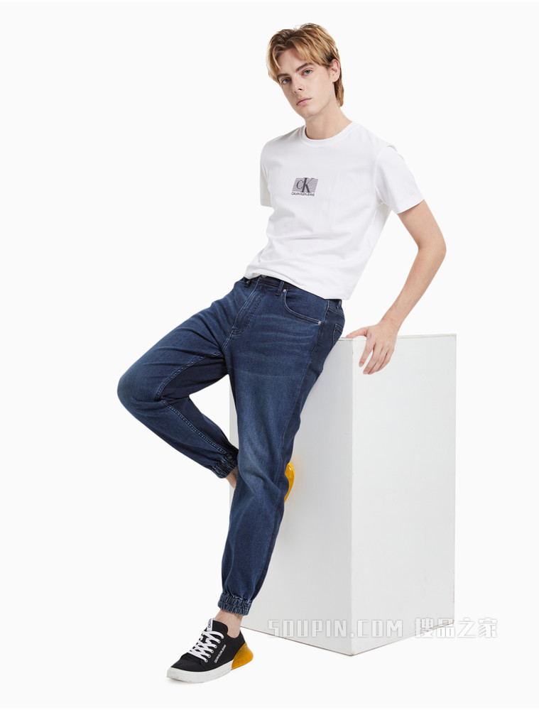 Calvin Klein 男装经典铆钉扣束脚拼色微弹牛仔裤J319325