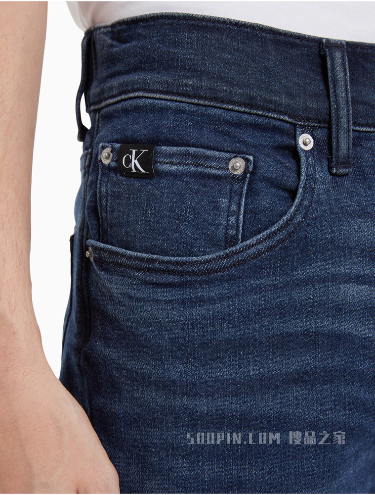 Calvin Klein 男装经典铆钉扣束脚拼色微弹牛仔裤J319325