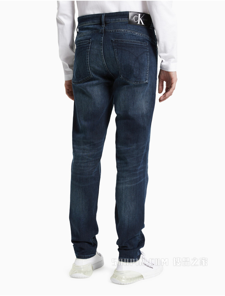 Calvin Klein 男装时尚蓝色水洗LOGO铆钉扣长款牛仔裤J319343