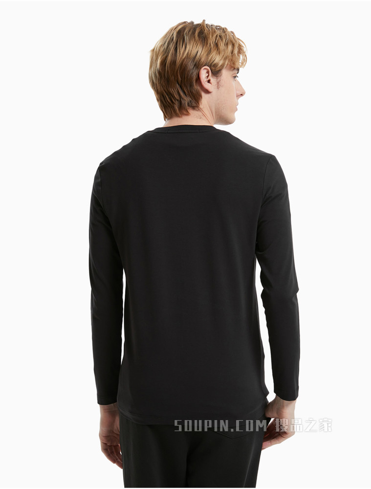 Calvin Klein 男装时尚撞色LOGO印花圆领长袖T恤J319610