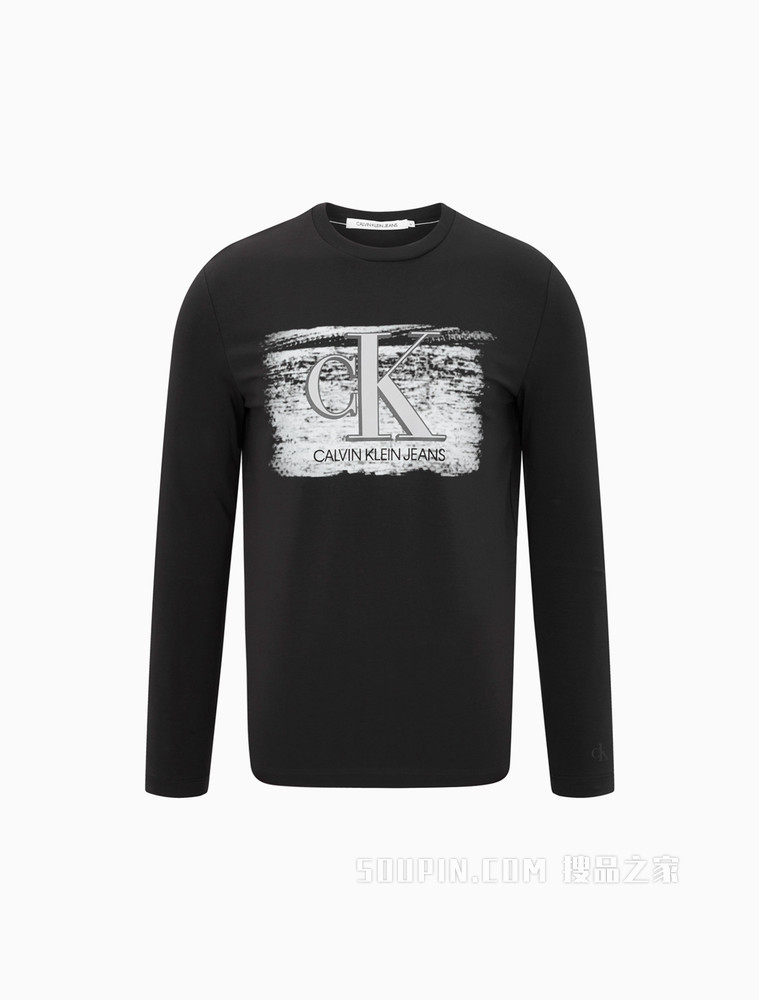 Calvin Klein 男装时尚撞色LOGO印花圆领长袖T恤J319610