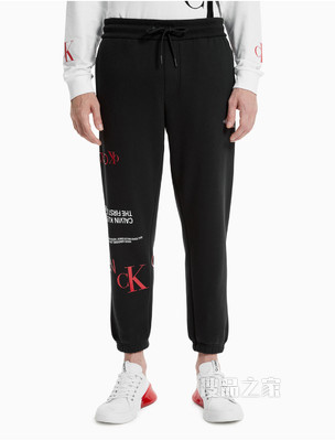 Calvin Klein 男装抽绳腰边活力印花松紧脚口长裤J319602