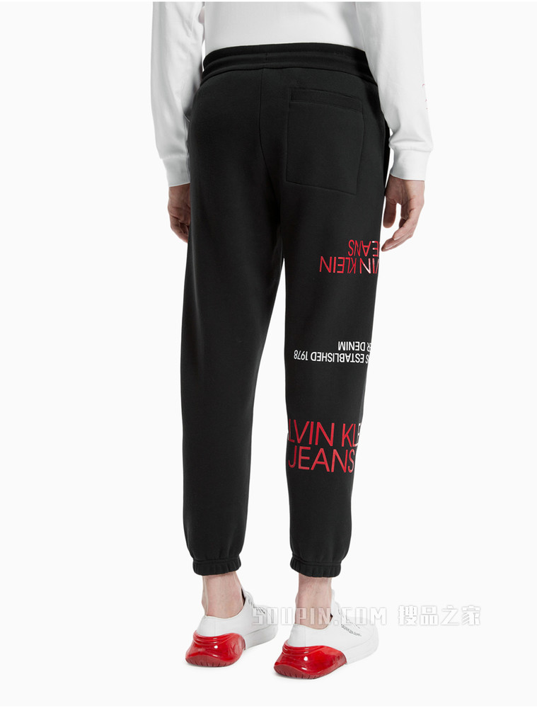Calvin Klein 男装抽绳腰边活力印花松紧脚口长裤J319602