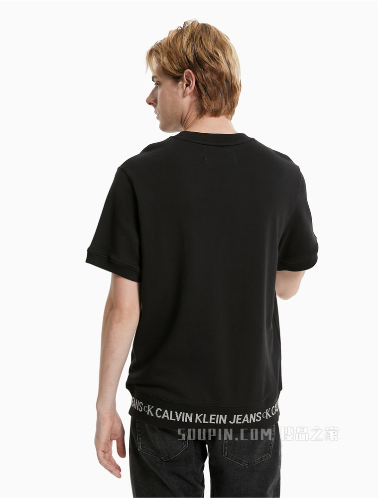 Calvin Klein 男装全棉圆领LOGO罗纹摆围短袖卫衣J319639