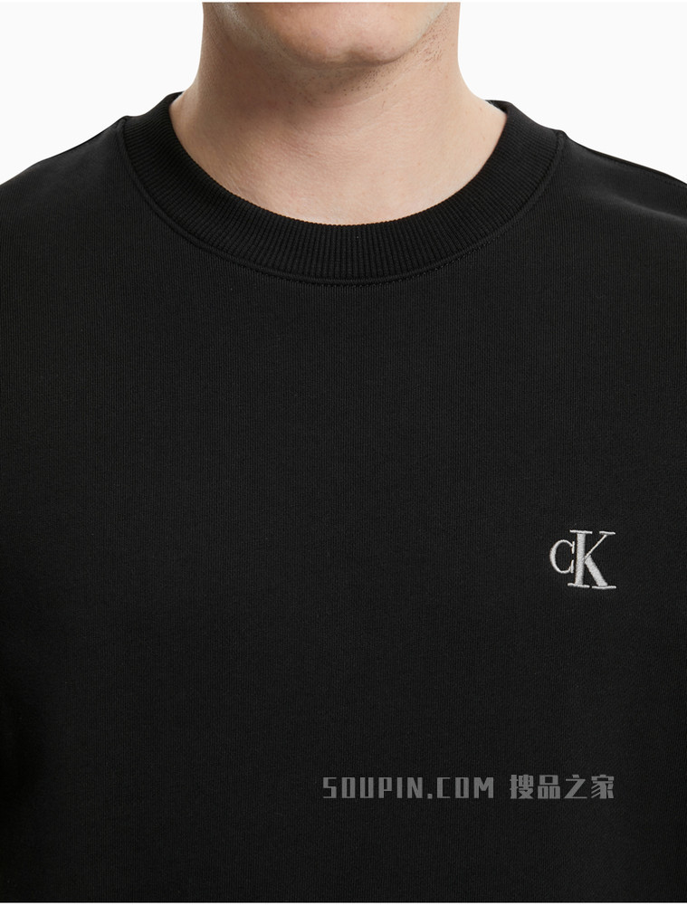 Calvin Klein 男装全棉圆领LOGO罗纹摆围短袖卫衣J319639