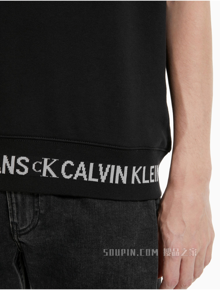 Calvin Klein 男装全棉圆领LOGO罗纹摆围短袖卫衣J319639