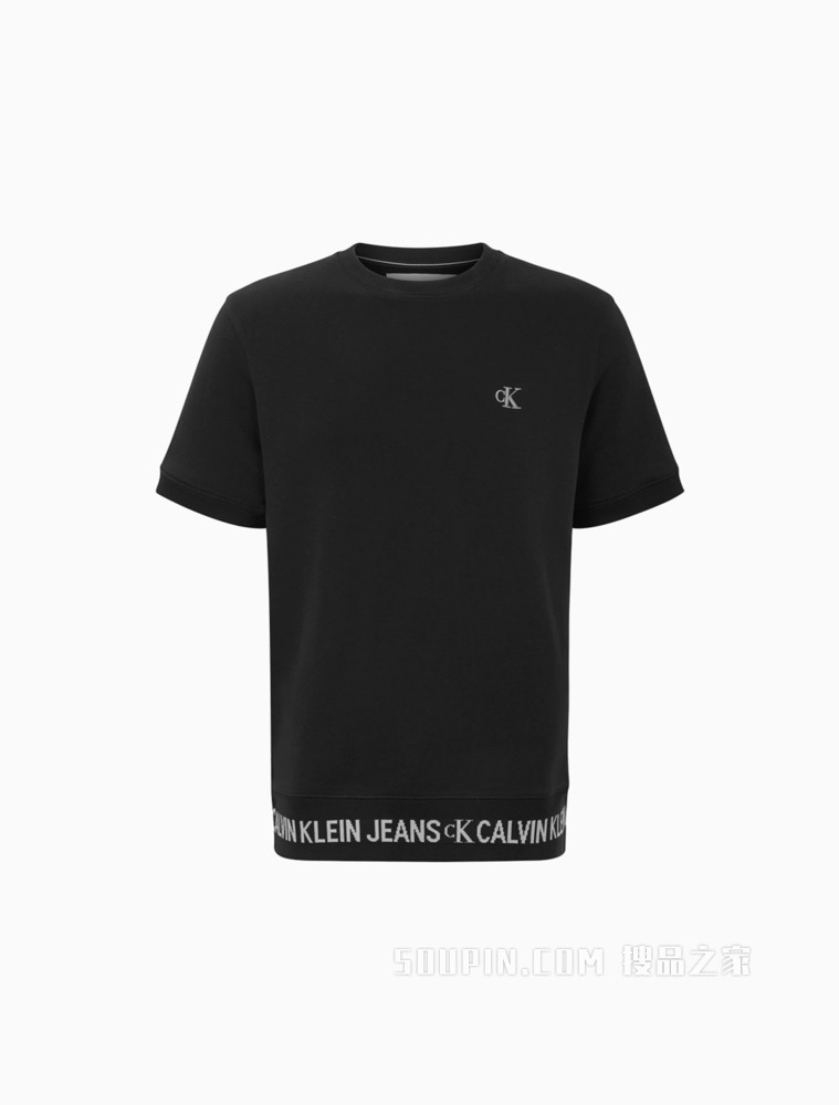 Calvin Klein 男装全棉圆领LOGO罗纹摆围短袖卫衣J319639