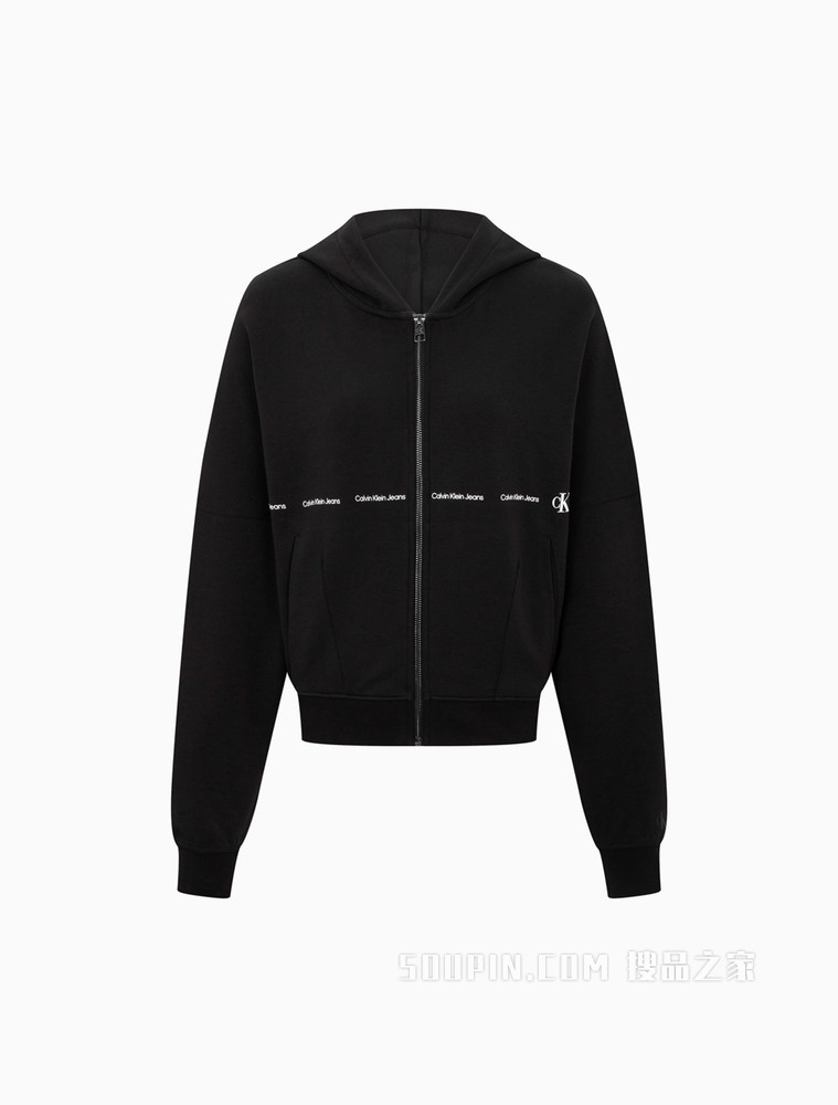 Calvin Klein 女士简约连帽印花LOGO拉链开衫卫衣J217735