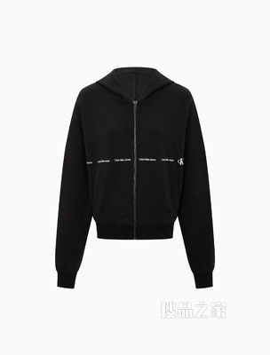 Calvin Klein 女士简约连帽印花LOGO拉链开衫卫衣J217735