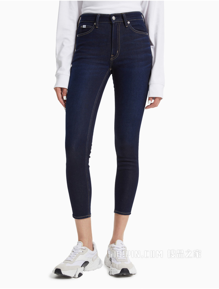 Calvin Klein女装舒适羊绒混纺紧身高腰九分牛仔裤J218449