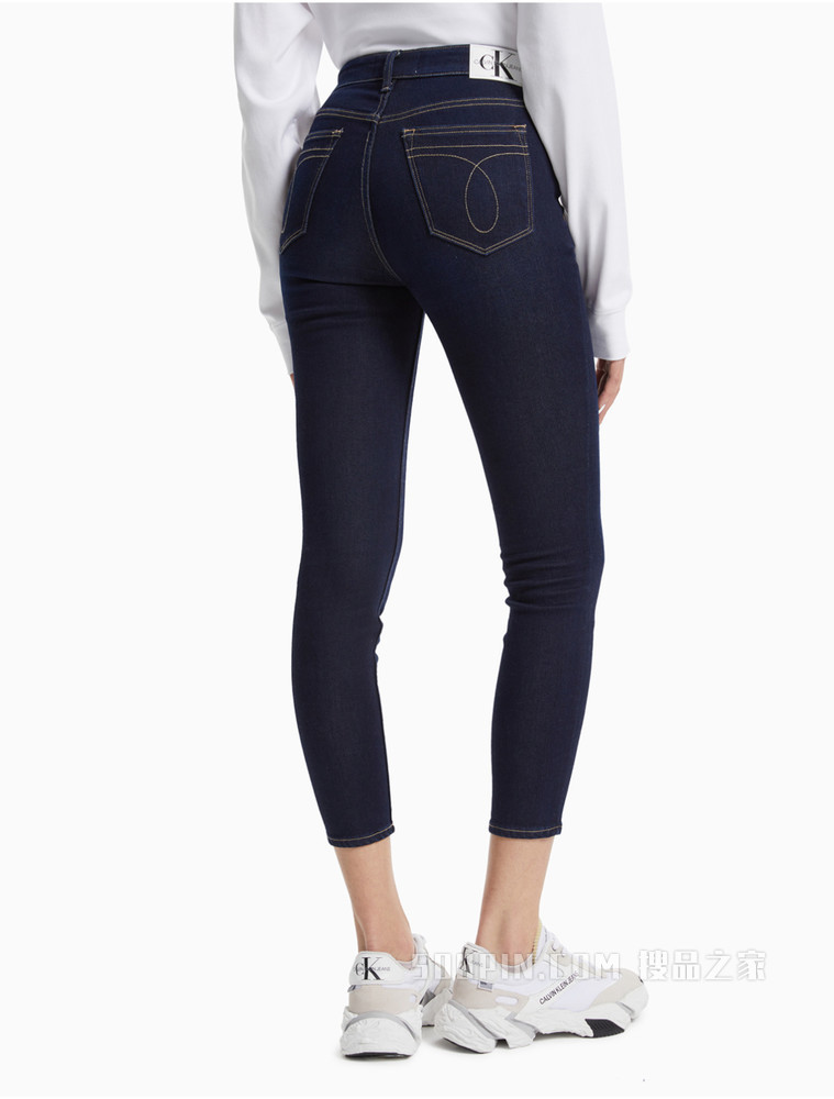 Calvin Klein女装舒适羊绒混纺紧身高腰九分牛仔裤J218449