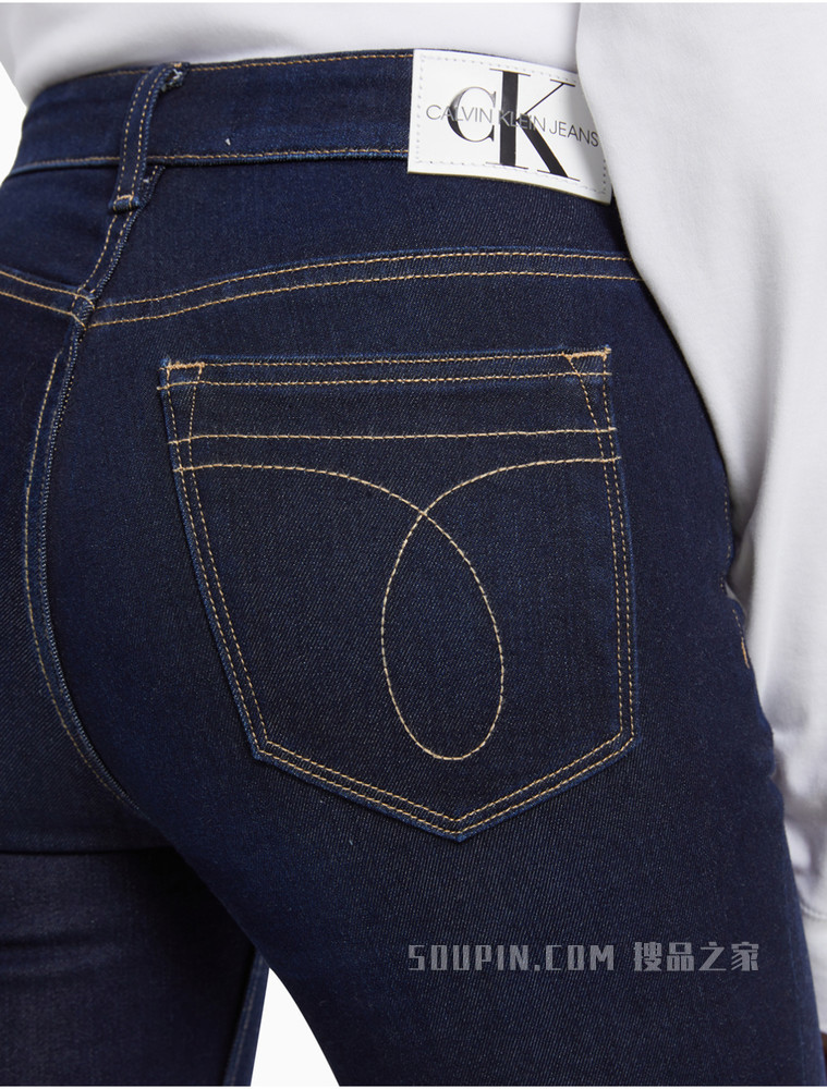 Calvin Klein女装舒适羊绒混纺紧身高腰九分牛仔裤J218449