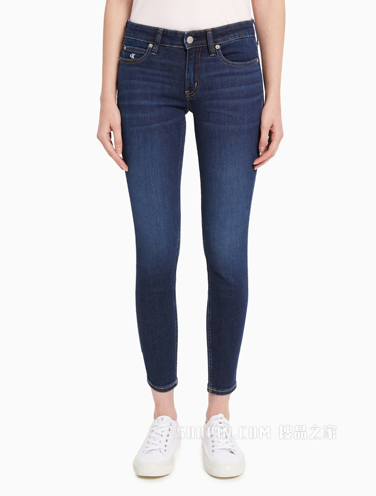 Calvin Klein 女士中腰紧身刺绣LOGO弹力小脚牛仔裤J216028