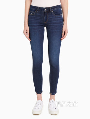 Calvin Klein 女士中腰紧身刺绣LOGO弹力小脚牛仔裤J216028