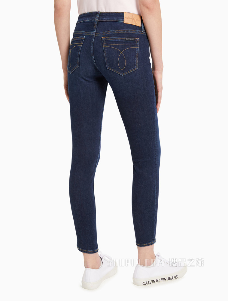 Calvin Klein 女士中腰紧身刺绣LOGO弹力小脚牛仔裤J216028