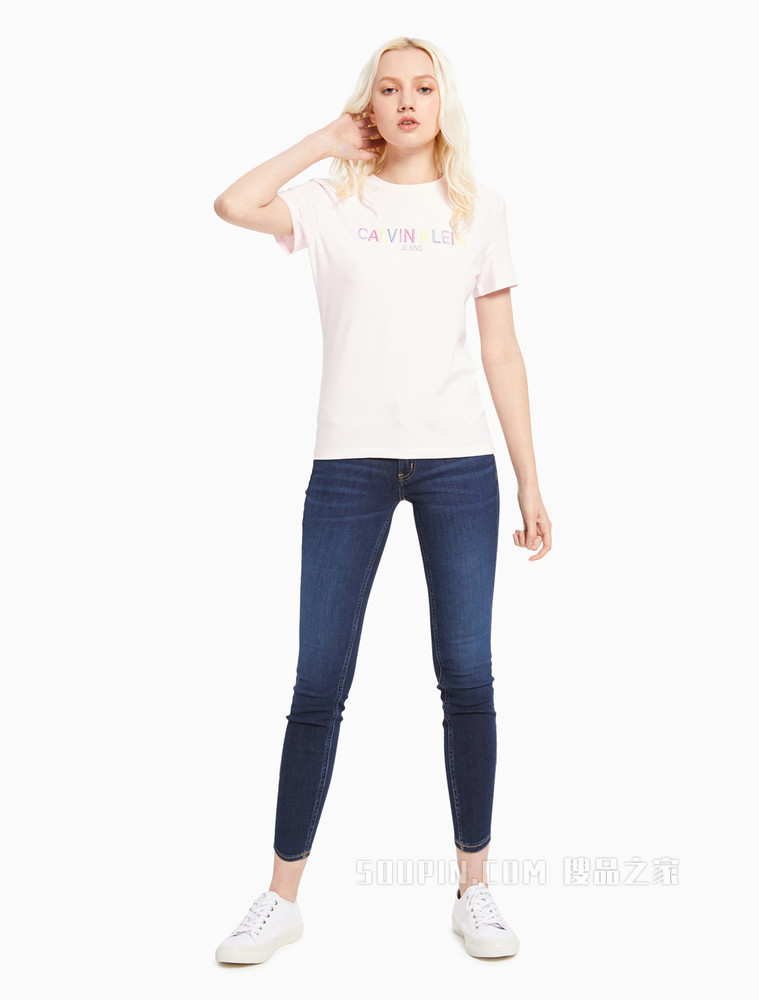 Calvin Klein 女士中腰紧身刺绣LOGO弹力小脚牛仔裤J216028