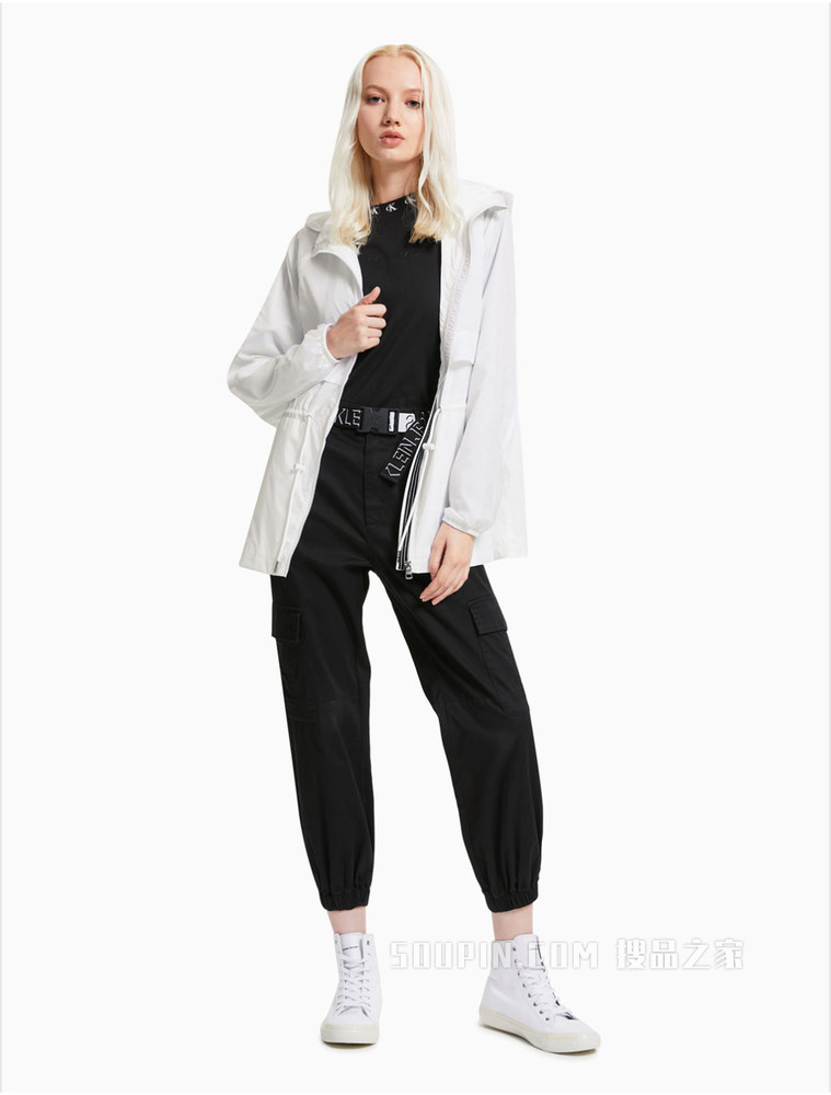 Calvin Klein 女装运动连帽抽绳收腰印花单夹克外套J216115