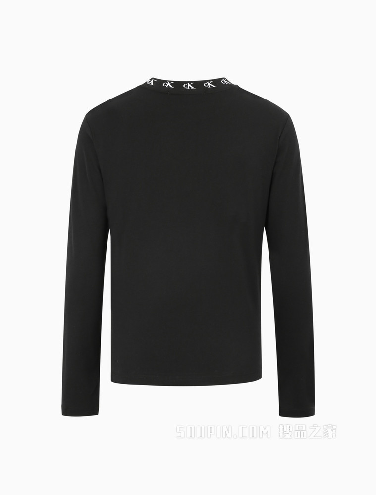 Calvin Klein 女装时尚圆领全棉LOGO提花修身长袖T恤J215220