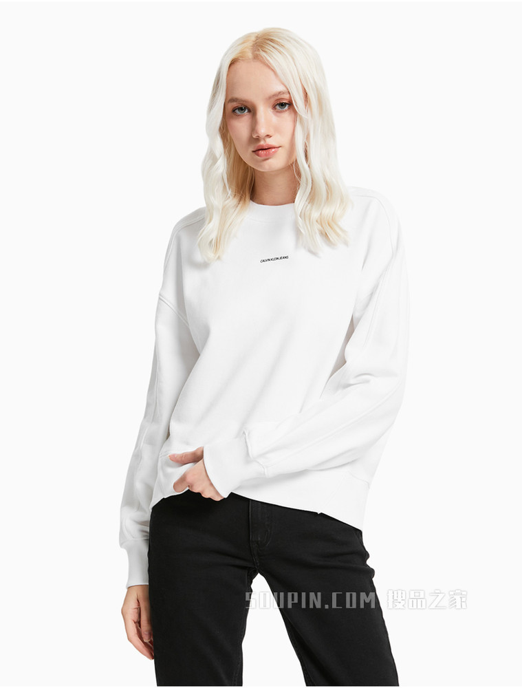 Calvin Klein 女士纯棉圆领立体胶质LOGO卫衣J215463