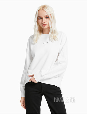 Calvin Klein 女士纯棉圆领立体胶质LOGO卫衣J215463