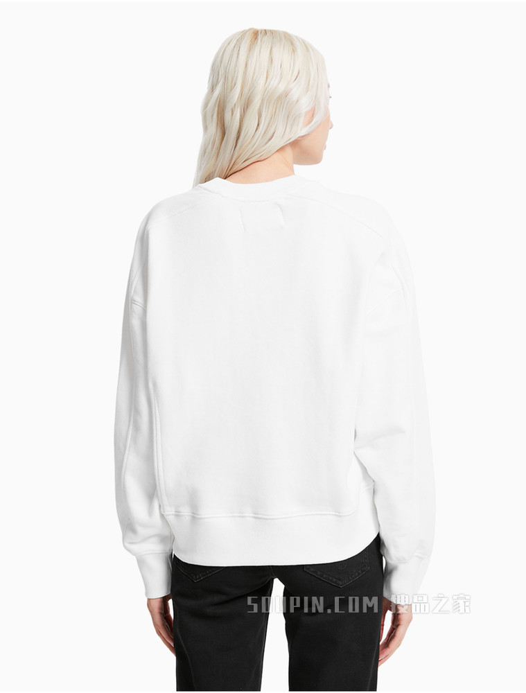 Calvin Klein 女士纯棉圆领立体胶质LOGO卫衣J215463