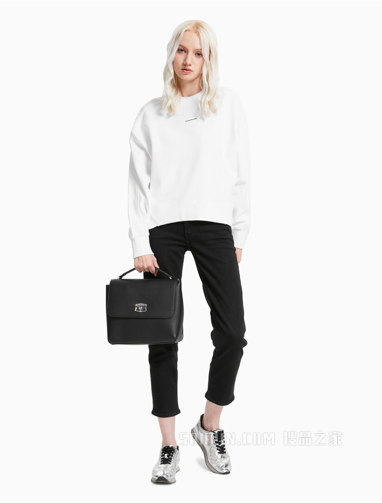 Calvin Klein 女士纯棉圆领立体胶质LOGO卫衣J215463