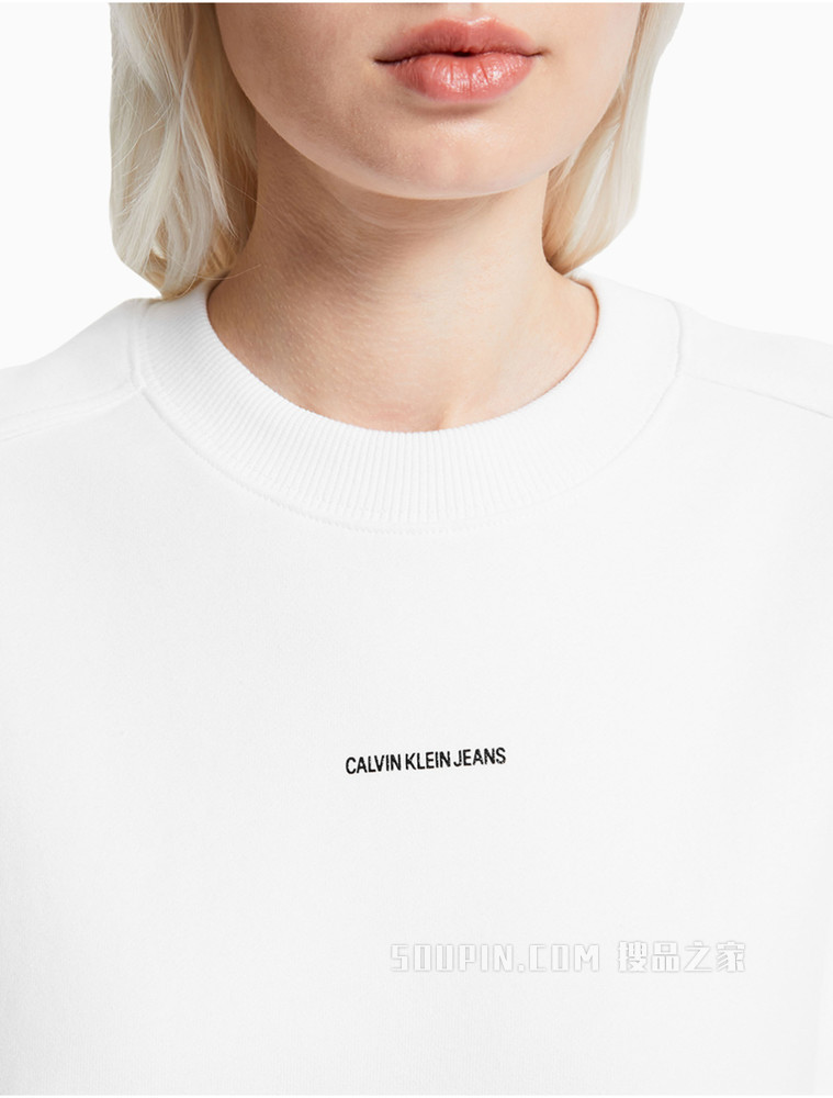 Calvin Klein 女士纯棉圆领立体胶质LOGO卫衣J215463