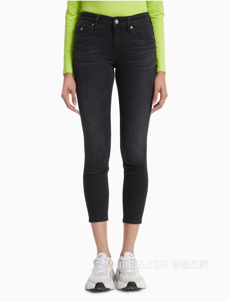Calvin Klein女士黑色合体透气牛仔裤J216034