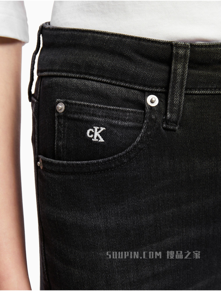 Calvin Klein 女装时尚复古黑色高腰紧身版破洞牛仔裤J216035
