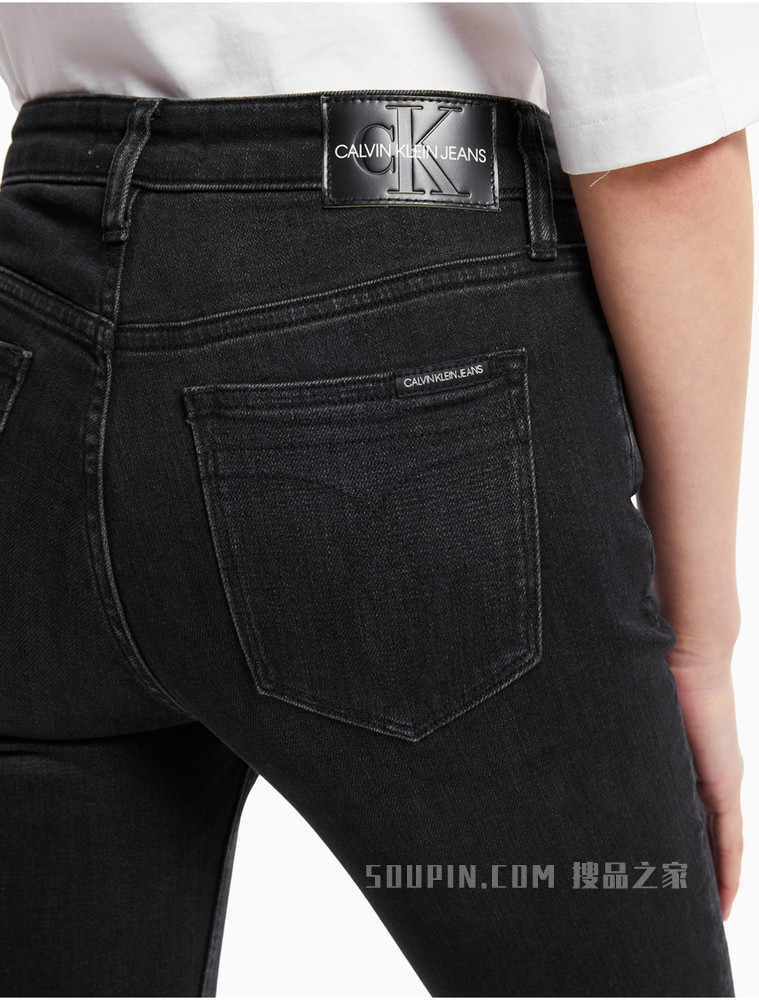Calvin Klein 女装时尚复古黑色高腰紧身版破洞牛仔裤J216035