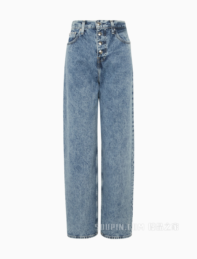 Calvin Klein 女士高腰直筒排扣做旧水洗牛仔裤J217798