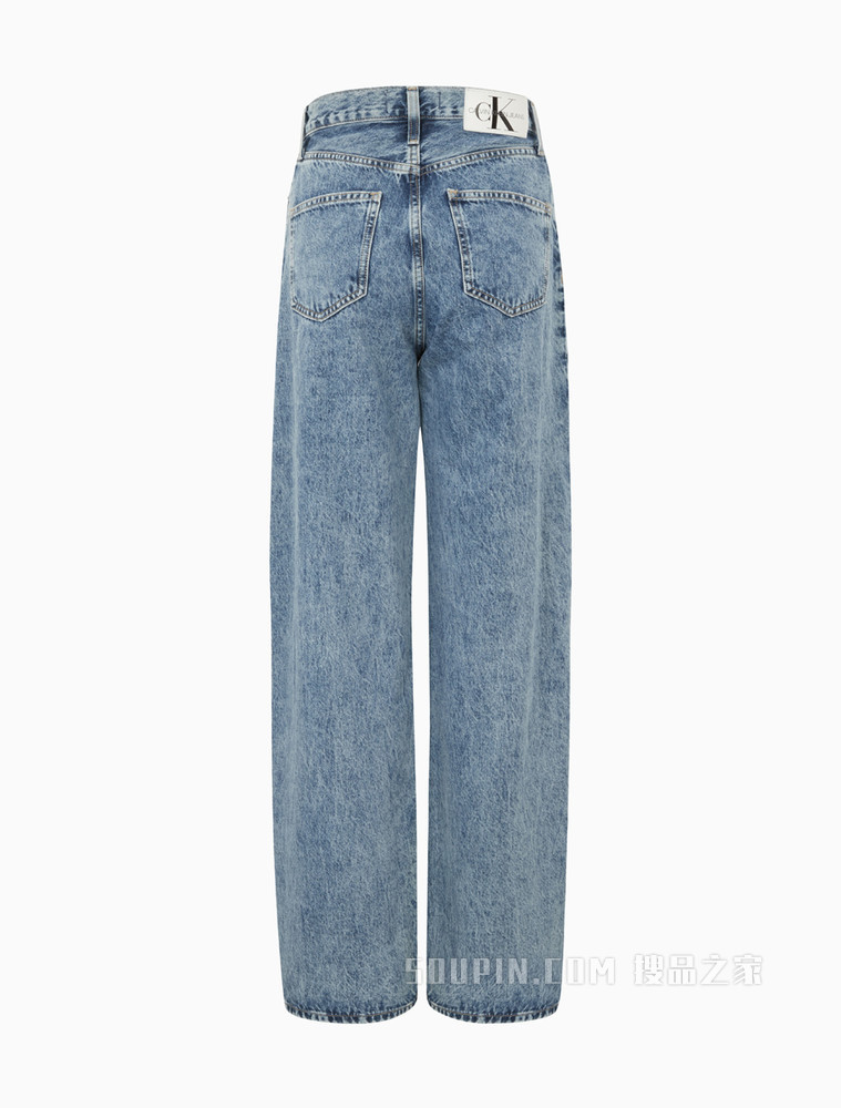 Calvin Klein 女士高腰直筒排扣做旧水洗牛仔裤J217798