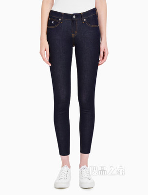 Calvin Klein 女装时尚低腰弹力毛边做旧修身牛仔裤J216032