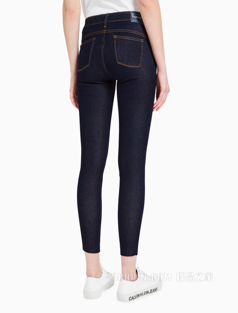 Calvin Klein 女装时尚低腰弹力毛边做旧修身牛仔裤J216032