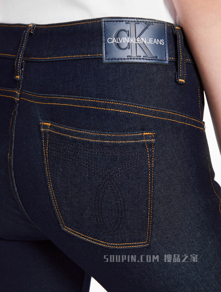 Calvin Klein 女装时尚低腰弹力毛边做旧修身牛仔裤J216032