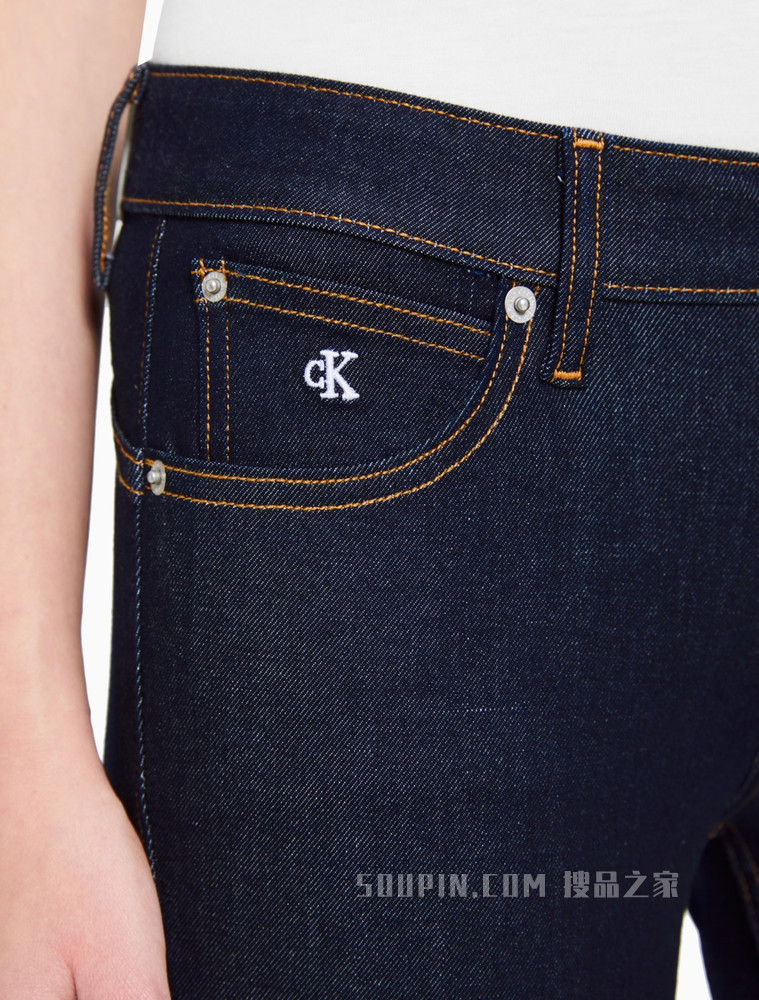 Calvin Klein 女装时尚低腰弹力毛边做旧修身牛仔裤J216032
