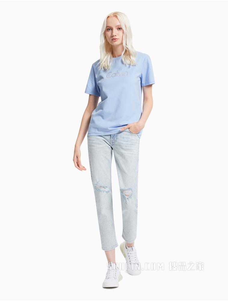 Calvin Klein 女装 光泽LOGO短袖圆领T恤J213769
