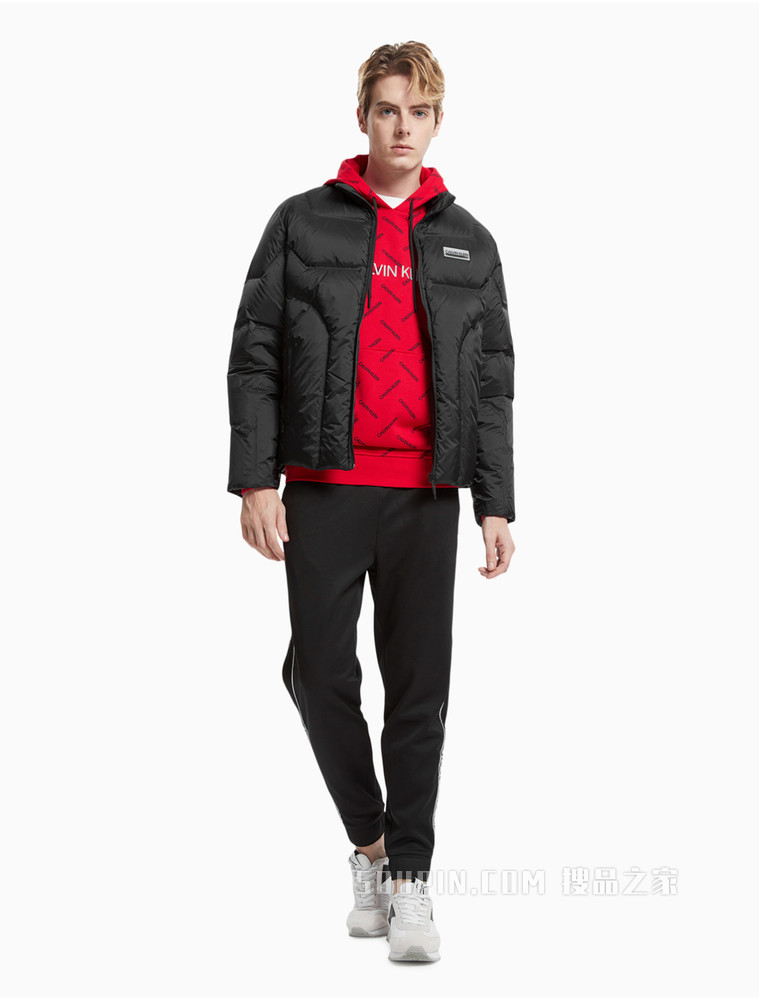 Calvin Klein 男士新年红立领橡胶贴章绗缝羽绒外套4MF1O500