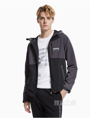 Calvin Klein男士连帽拉链撞色拼接休闲外套4MF10504