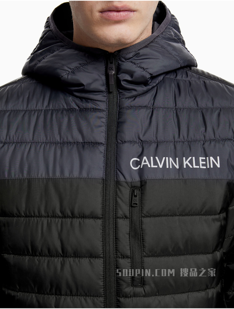 Calvin Klein 男装时尚连帽拉链前襟上下拼色绗缝外套4MF1O502