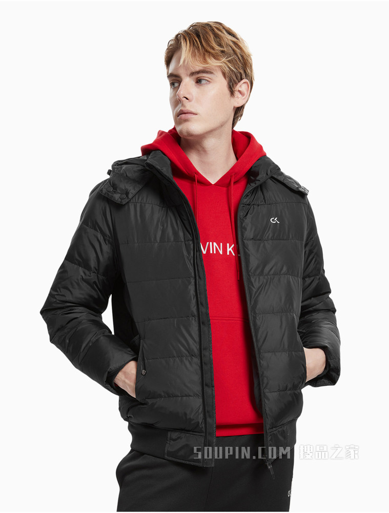 Calvin Klein 男士连帽印花LOGO保暖绗缝羽绒外套4MF1O501