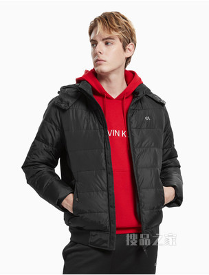 Calvin Klein 男士连帽印花LOGO保暖绗缝羽绒外套4MF1O501