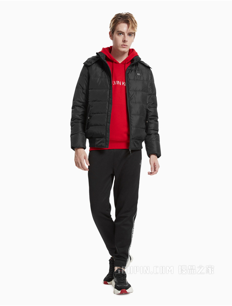 Calvin Klein 男士连帽印花LOGO保暖绗缝羽绒外套4MF1O501