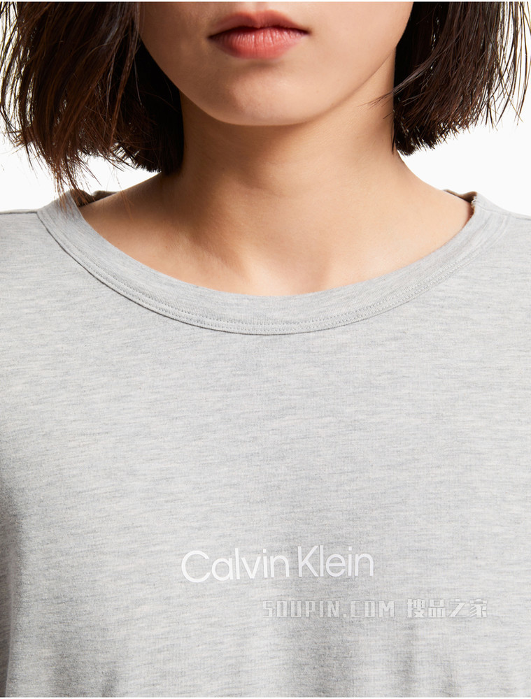 Calvin Klein 女士简约休闲LOGO印花长袖家居睡裙QS6762
