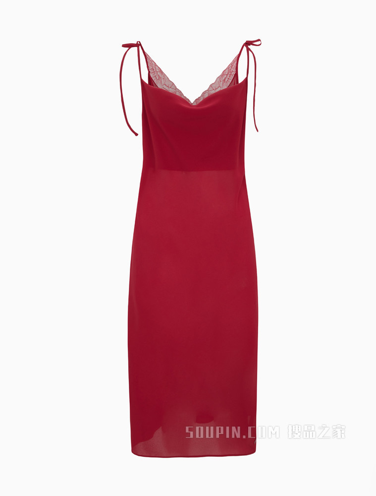 【黑标系列】Calvin Klein 女士新年红蕾丝深V吊带睡裙QS6740